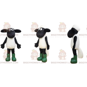 Kostým maskota BIGGYMONKEY™ Bílá a černá ovce s velkýma očima a