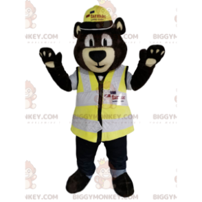Brown Bear BIGGYMONKEY™ Mascot Costume with Helmet and Yellow