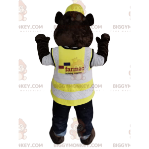 Brown Bear BIGGYMONKEY™ Mascot Costume with Helmet and Yellow