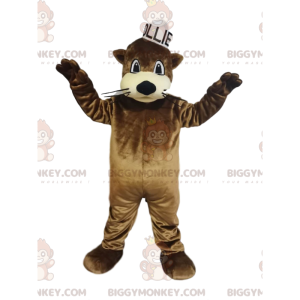 BIGGYMONKEY™ mascottekostuum bruine otter met kleine witte