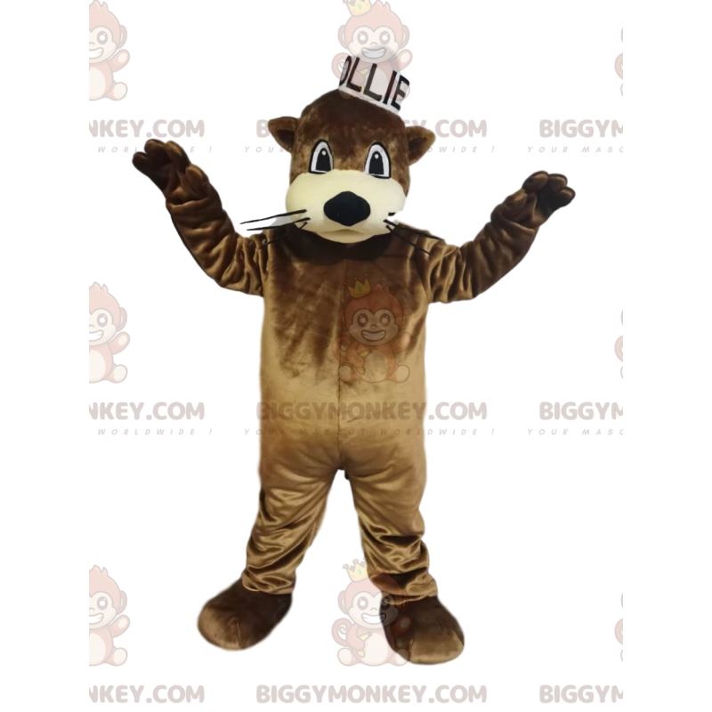 BIGGYMONKEY™ Mascot Costume Brown Otter With Small White Sailor