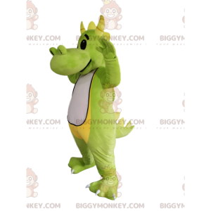 BIGGYMONKEY™ Mascot Costume Green and White Dragon with Yellow