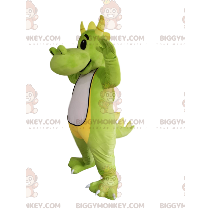 Costume de mascotte BIGGYMONKEY™ de dragon vert et blanc avec Costume de mascotte BIGGYMONKEY™ de dragon vert et blanc avec