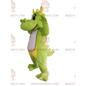 Kostým maskota BIGGYMONKEY™ Zelenobílý drak se žlutými rohy - Dračí maskot - BIGGYMONKEY_014481 - BiggyMonkey.com