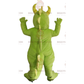 Traje de mascote BIGGYMONKEY™ Dragão verde e branco com chifres