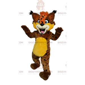 BIGGYMONKEY™ Mascot Costume Hilarious Brown Bobcat with Orange