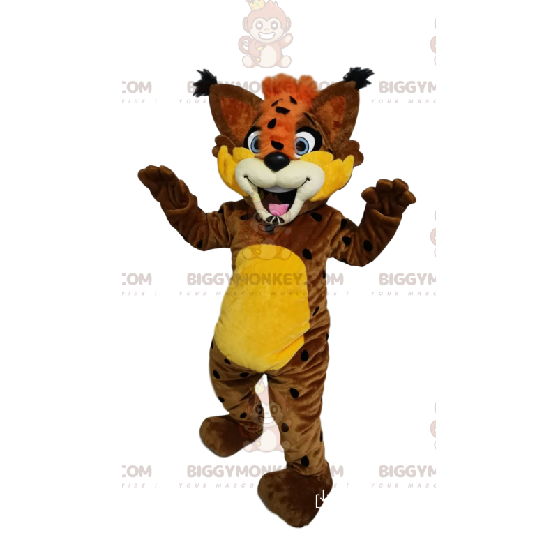 Costume de mascotte BIGGYMONKEY™ de lynx marron hilarant avec Costume de mascotte BIGGYMONKEY™ de lynx marron hilarant avec