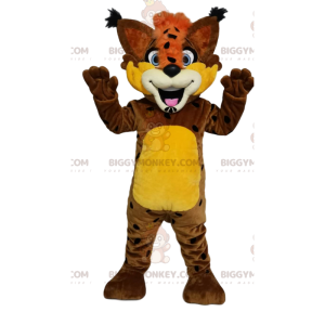 BIGGYMONKEY™ maskottiasu Hauska ruskea bobcat oranssilla