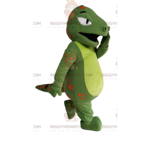 BIGGYMONKEY™ Groene dinosaurus mascottekostuum met oranje en