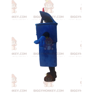 Costume de mascotte BIGGYMONKEY™ de poubelle bleue avec un nœud