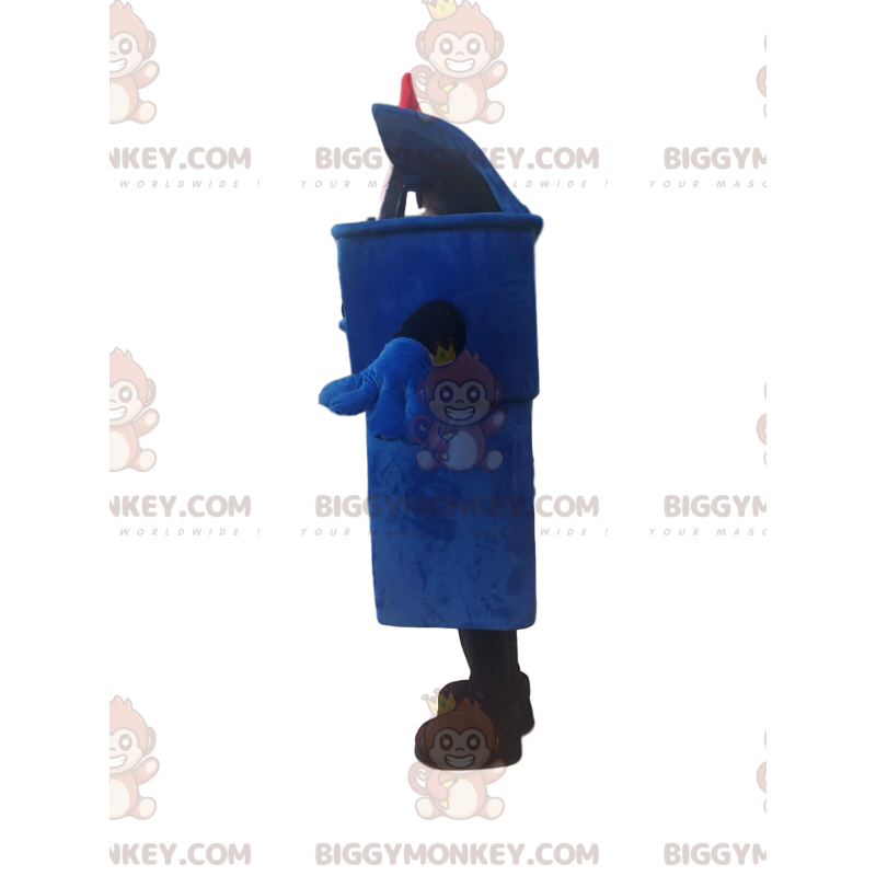 BIGGYMONKEY™ maskottiasu, sininen roskakori vaaleanpunaisella BIGGYMONKEY™ maskottiasu, sininen roskakori vaaleanpunaisella