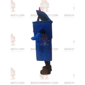 BIGGYMONKEY™ Maskotkostume Blå skraldespand med lyserød sløjfe - Papirkurv maskoter - BIGGYMONKEY_014491 - BiggyMonkey.com