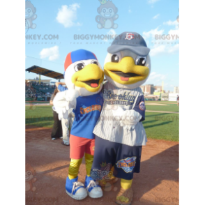 2 BIGGYMONKEY's mascotte van zeemeeuwvogels in sportkleding -