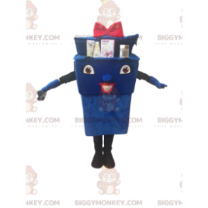 BIGGYMONKEY™ Maskotkostume Blå skraldespand med lyserød sløjfe - Papirkurv maskoter - BIGGYMONKEY_014491 - BiggyMonkey.com