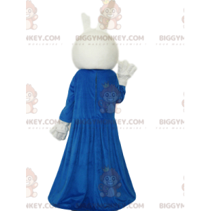 Kostým maskota bílého zajíčka BIGGYMONKEY™ s modrými šaty a