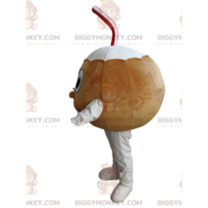Coconut BIGGYMONKEY™ Maskottchen-Kostüm mit rotem und weißem Stroh - Essen Maskottchen - BIGGYMONKEY_014498 - BiggyMonkey.com