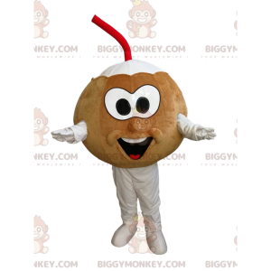 Coconut BIGGYMONKEY™ Maskottchen-Kostüm mit rotem und weißem Stroh - Essen Maskottchen - BIGGYMONKEY_014498 - BiggyMonkey.com