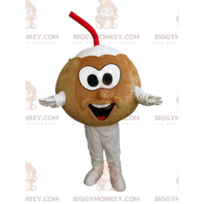 Kokosnöt BIGGYMONKEY™ Maskotdräkt med rött och vitt halm - Matmaskot - BIGGYMONKEY_014498 - BiggyMonkey.com