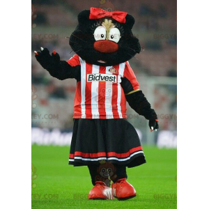 Schwarze Katze BIGGYMONKEY™ Maskottchenkostüm in rot-weißem