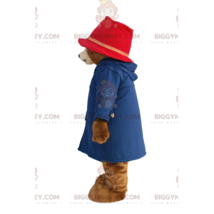 Bär BIGGYMONKEY™ Maskottchenkostüm mit blauem Mantel und rosa