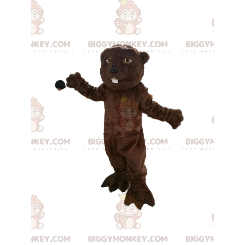 BIGGYMONKEY™ mascot costume of brown beaver with pretty eyes. -