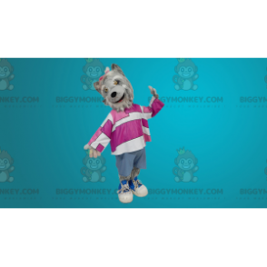Long Haired Gray Wolf BIGGYMONKEY™ Mascot Costume –