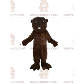 BIGGYMONKEY™ mascot costume of brown beaver with pretty eyes. -