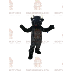  BIGGYMONKEY™ Costume da mascotte di mucca nera con bellissime corna e occhi azzurri - Mascotte di mucca - BiggyMonkey.com