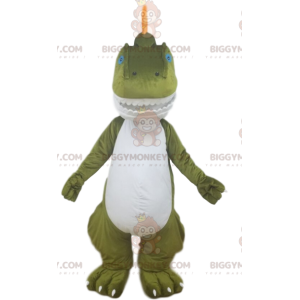 Traje de mascote de dinossauro verde e branco BIGGYMONKEY™ com