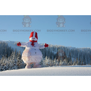 Traje de mascote de boneco de neve branco e vermelho