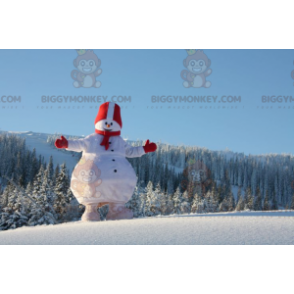 BIGGYMONKEY™ Mascottekostuum met grote witte en rode sneeuwpop - Menselijke mascottes - BIGGYMONKEY_01769 - BiggyMonkey.com