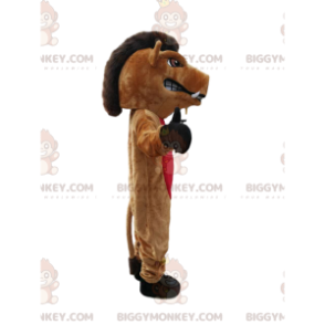 Traje de mascote BIGGYMONKEY™ Ameaçador de Javali marrom e vermelho com grande brasão - Mascotes de porco - BiggyMonkey.com