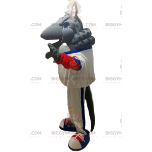 BIGGYMONKEY™ grijs gordeldier mascottekostuum met witte