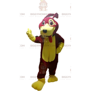 Στολή BIGGYMONKEY Fushia & Yellow Dog Mascot που βγάζει γλώσσα