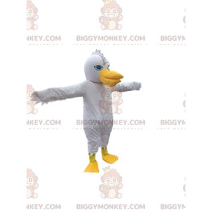 BIGGYMONKEY™ maskotkostume af hvid fugl med sjov våbenskjold og