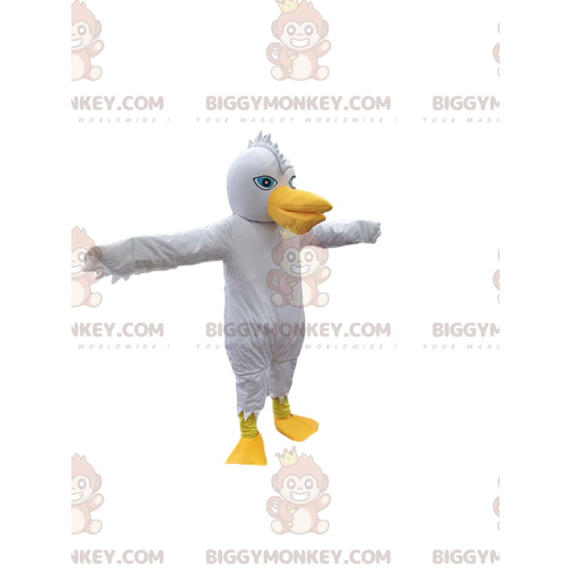 BIGGYMONKEY™ Maskotdräkt av White Bird med roligt vapen och BIGGYMONKEY™ Maskotdräkt av White Bird med roligt vapen och