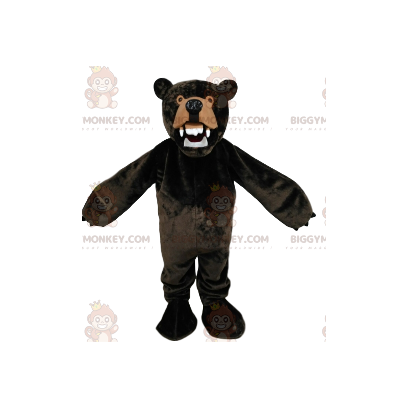 Traje da mascote BIGGYMONKEY™ do urso marrom muito irritado.