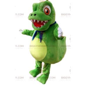 BIGGYMONKEY™ Maskotdräkt Liten grön dinosaurie med stora orange
