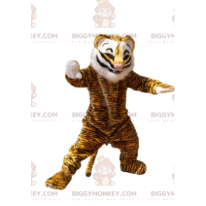 Kostým maskota Tiger BIGGYMONKEY™ s bílou hřívou a roztomilým růžovým čenichem - Tygří maskoti - BiggyMonkey.com