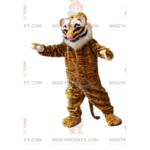 Tiger BIGGYMONKEY™ Mascot Costume with White Mane and Cute Pink