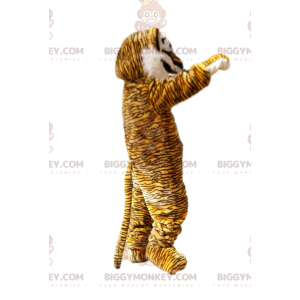 Tiger BIGGYMONKEY™ Mascot Costume with White Mane and Cute Pink