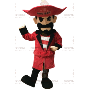Pirat BIGGYMONKEY™ maskotkostume med rød hat og sort skæg -