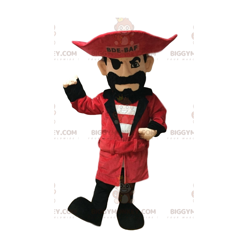 Pirate BIGGYMONKEY™ Mascot Costume with Red Hat and Black Beard