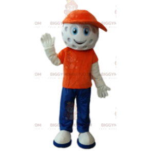 Kostým maskota postavy BIGGYMONKEY™ s hlavou golfového míčku –