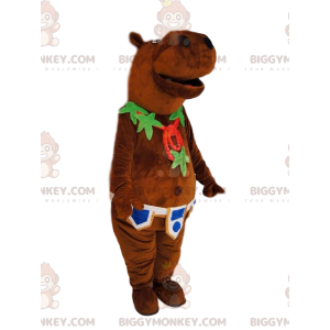 Hippopotamus BIGGYMONKEY™ Mascot Costume with Leaf Collar and