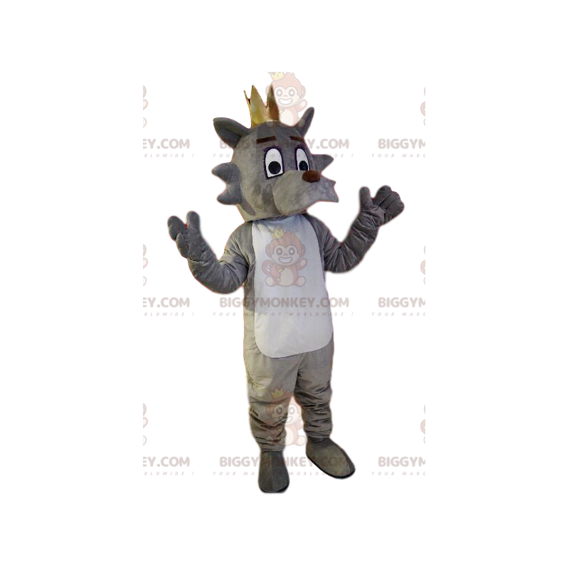 Costume de mascotte BIGGYMONKEY™ de chien gris et blanc avec