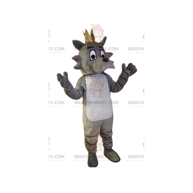 Kostium maskotki BIGGYMONKEY™ Szary i biały pies ze złotą Kostium maskotki BIGGYMONKEY™ Szary i biały pies ze złotą