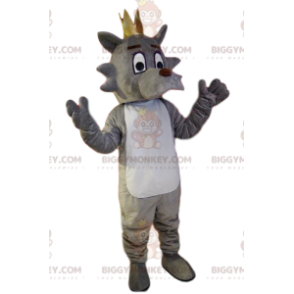 BIGGYMONKEY™ Mascot Costume Gray and White Dog with Gold Crown
