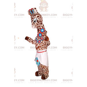 Giraffe BIGGYMONKEY™ Mascot Costume with Blue Flowers and Apron