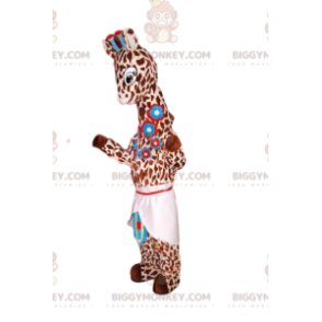 Giraffen-BIGGYMONKEY™-Maskottchen-Kostüm mit blauen Blumen und